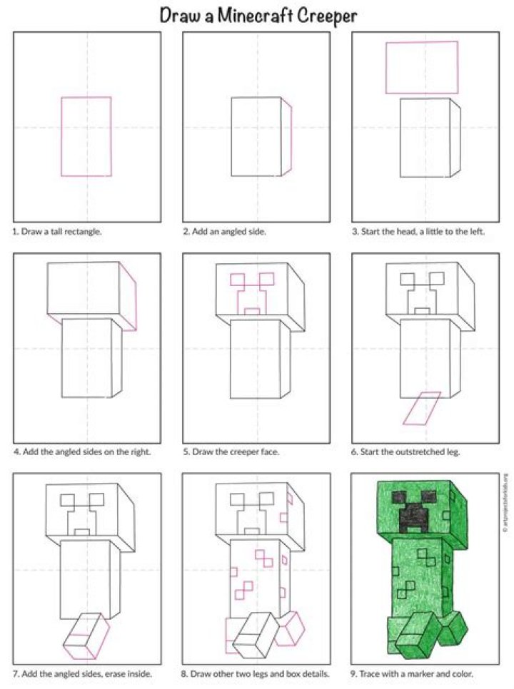 How to draw minecraft creeper