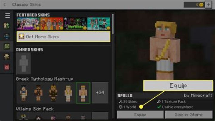How to equip minecraft skins