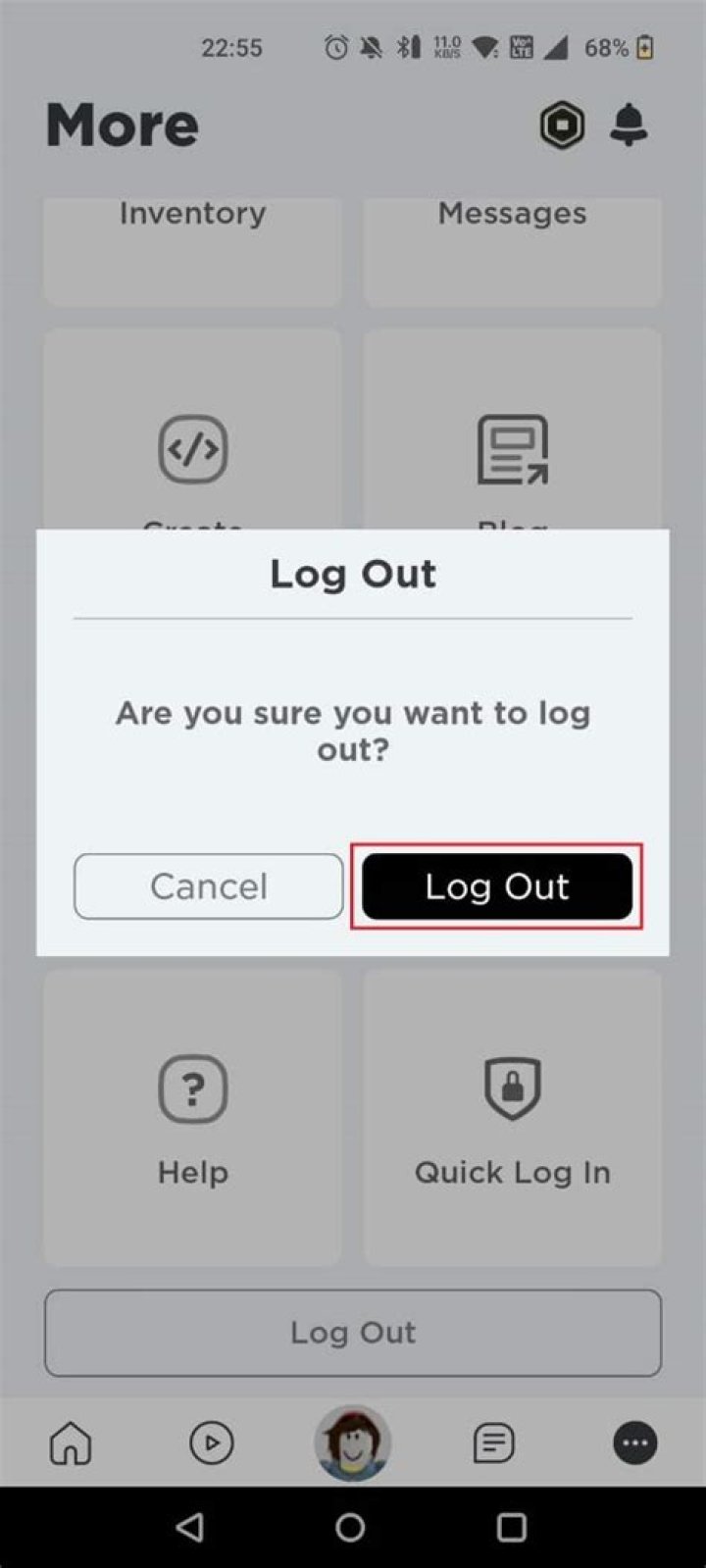 How to log out of roblox on phone