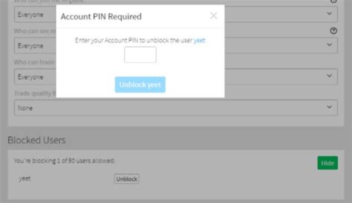 How to unblock someone on roblox when it says pin is locked