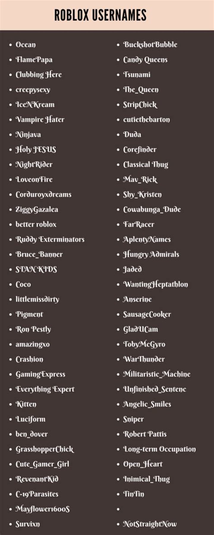 What are some good usernames for roblox