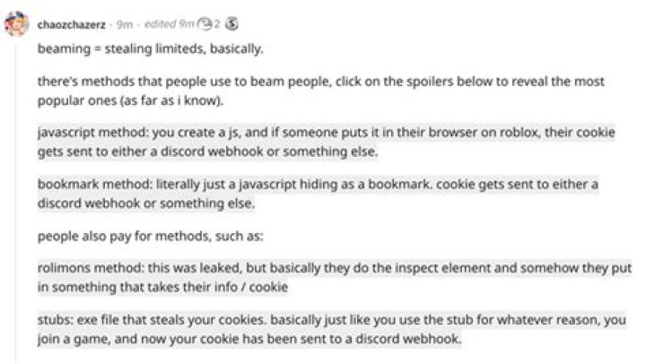 What does beamed mean in roblox