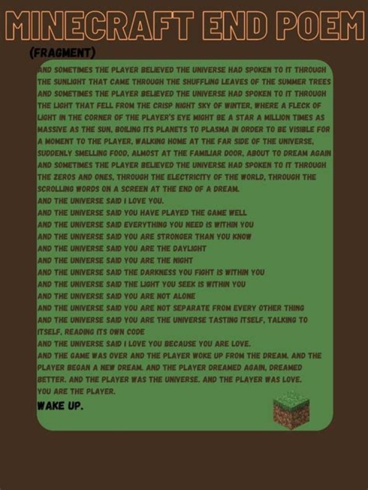 Who wrote the minecraft end poem