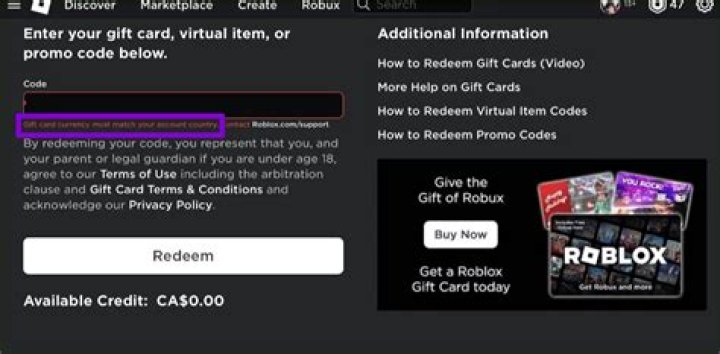 Why won’t my roblox gift card work
